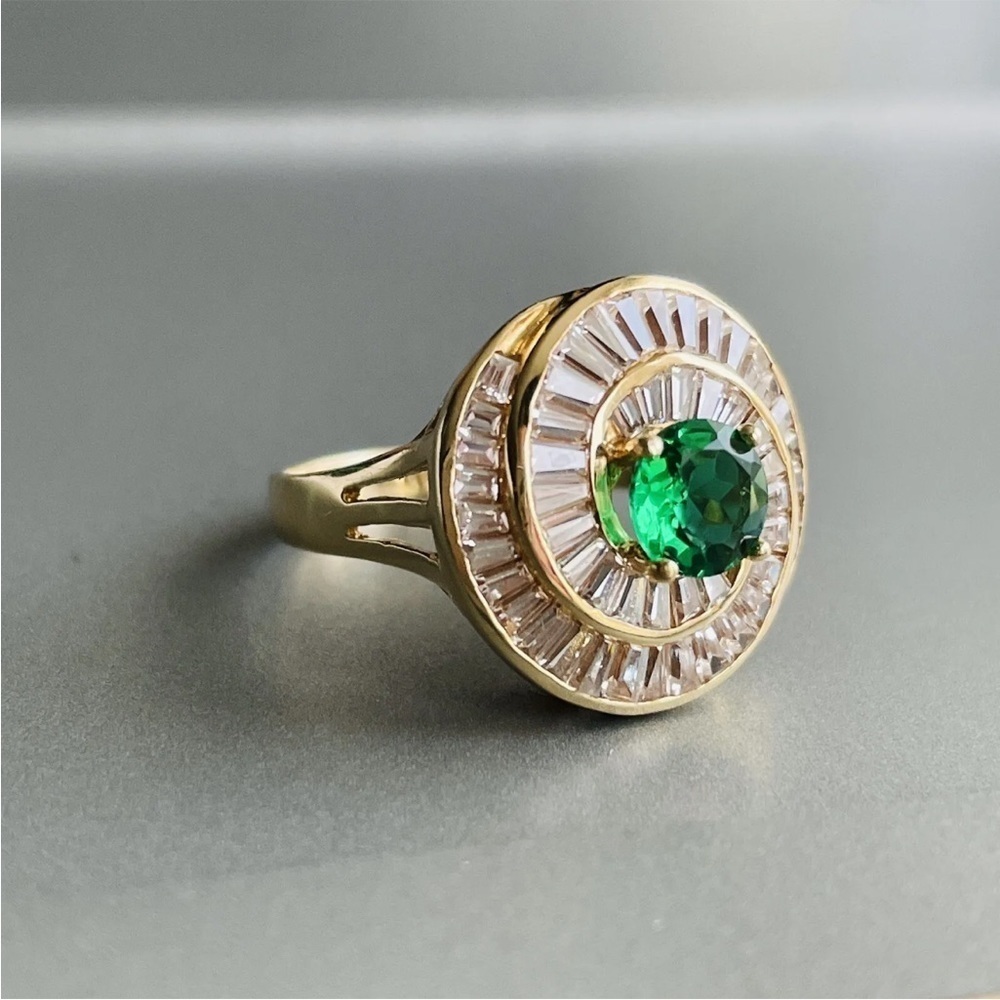 14k Gold Green Garnet Demantoid, CZ Art Deco Round Spiral Filigree Cockt… - Picture 5 of 10